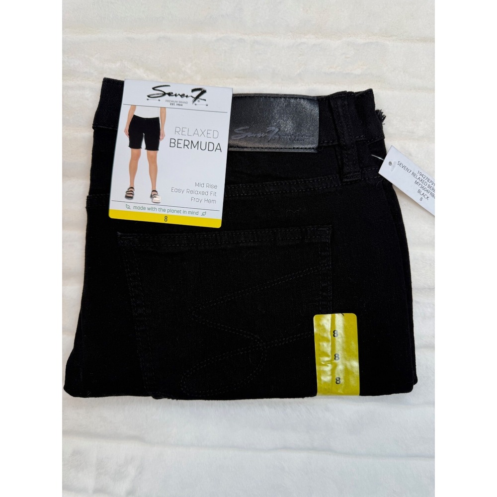 Seven7 Bermuda Shorts Womens 8 Black Jean Relaxed Fit Stretch Comfort Fray Hem